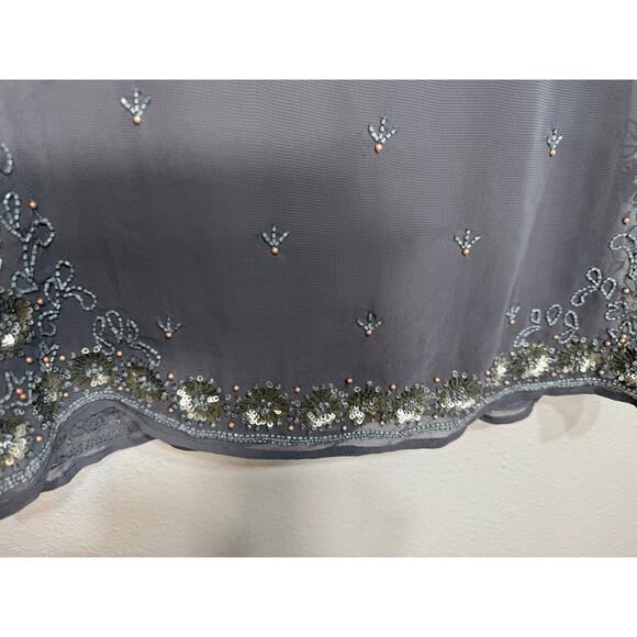 Sundance beaded tunic sheer gray short split sleeves beaded neck cuffs hem Sz S - Picture 8 of 11